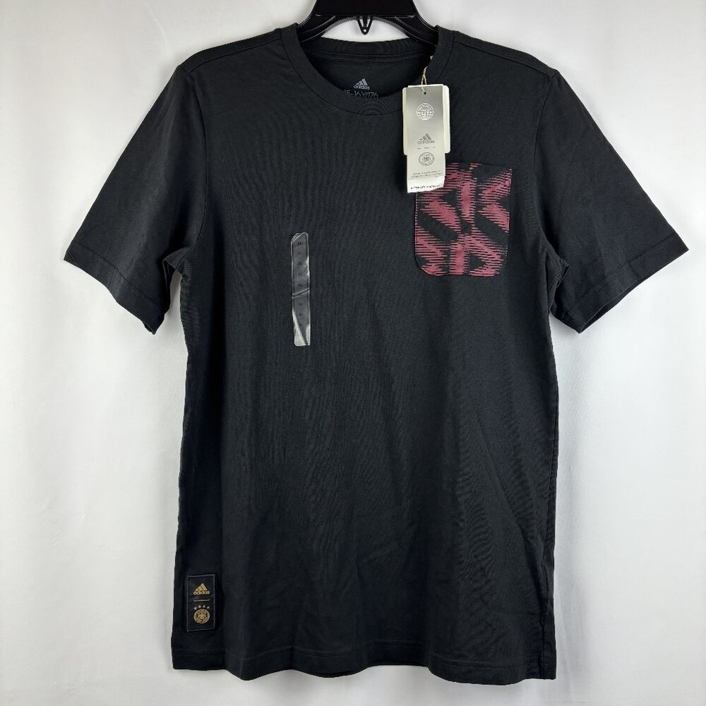 XL 15-16 Adidas Black Tee Shirt Short Sleeve Red Pocket Deutscher Fussball-Buno